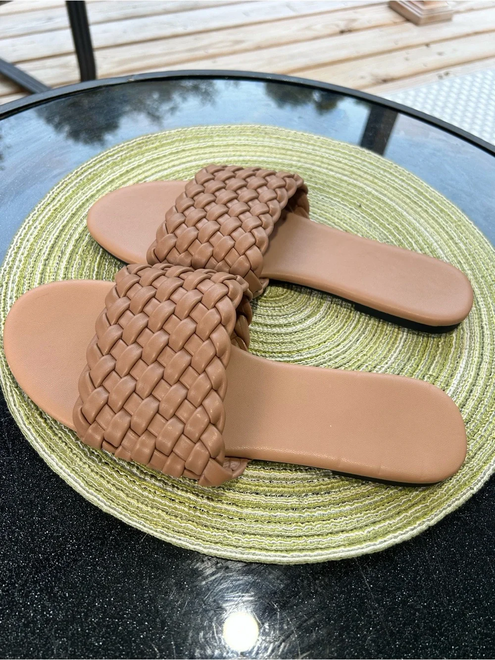 Woven Slide Sandals in Tan - Comfortable Everyday Women’s Slides